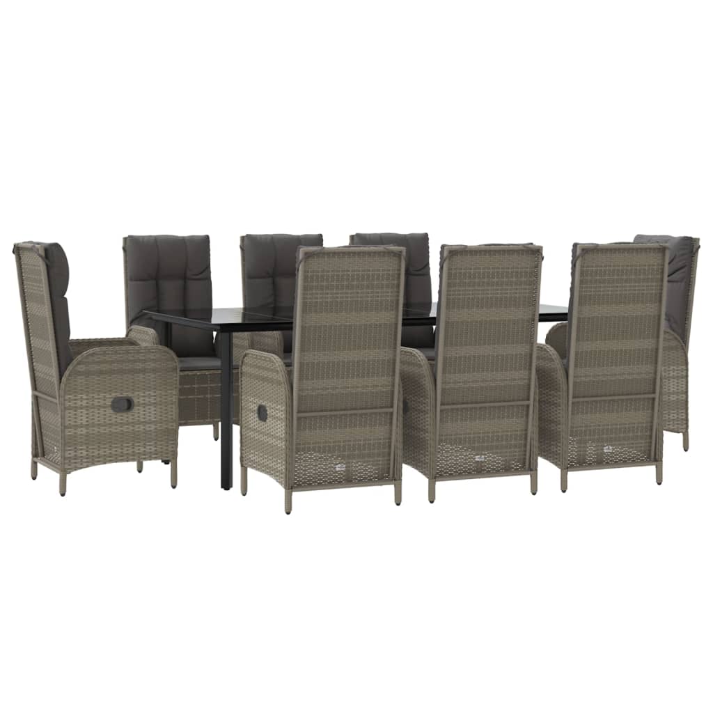 Set mobilier de grădină cu perne, 9 piese, negru/gri, poliratan GartenMobel Dekor