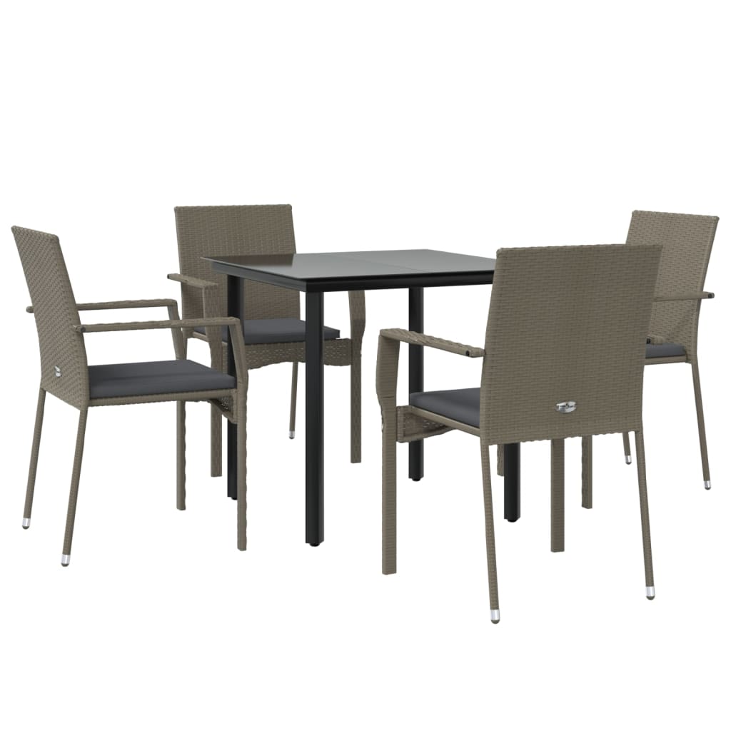 Set mobilier grădină cu perne, 5 piese, negru și gri, poliratan GartenMobel Dekor