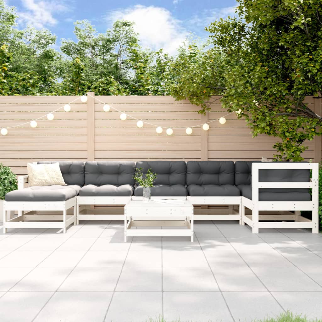 Set mobilier de grădină cu perne, 8 piese, alb, lemn masiv GartenMobel Dekor