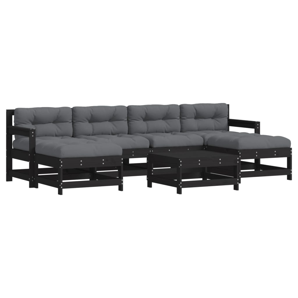 Set mobilier de grădină cu perne, 7 piese, negru, lemn masiv GartenMobel Dekor