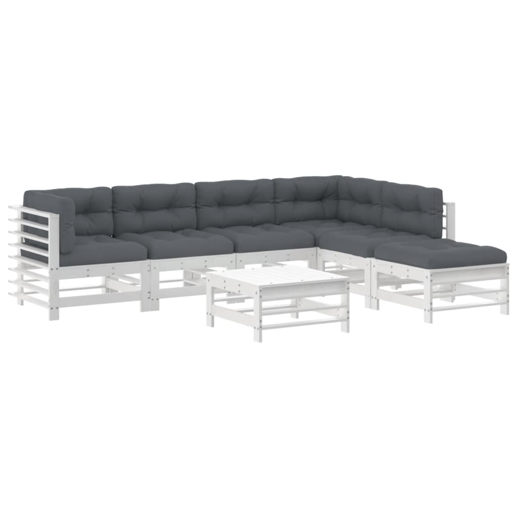 Set mobilier de grădină cu perne, 7 piese, alb, lemn masiv GartenMobel Dekor