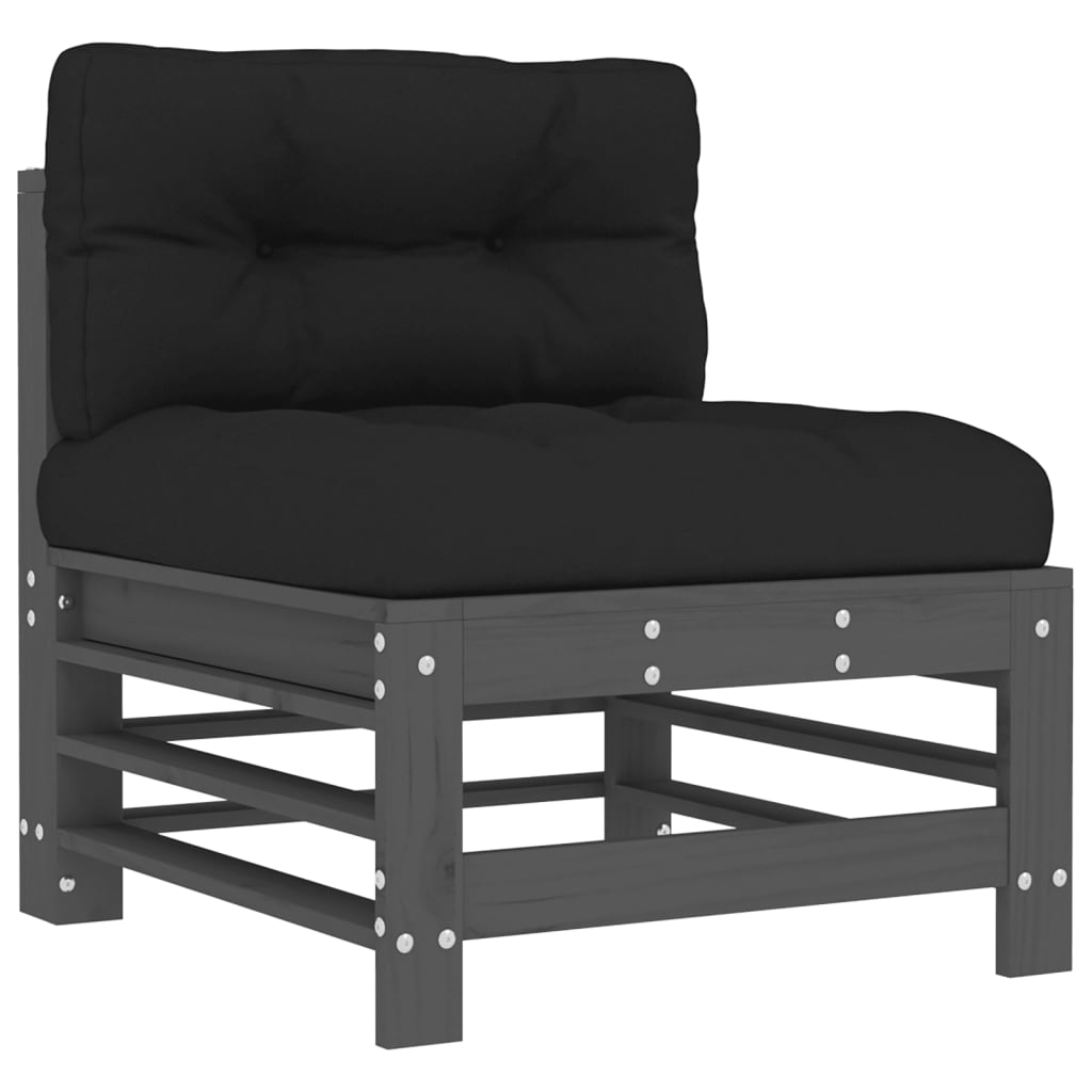 Set mobilier de grădină cu perne, 7 piese, gri, lemn masiv GartenMobel Dekor