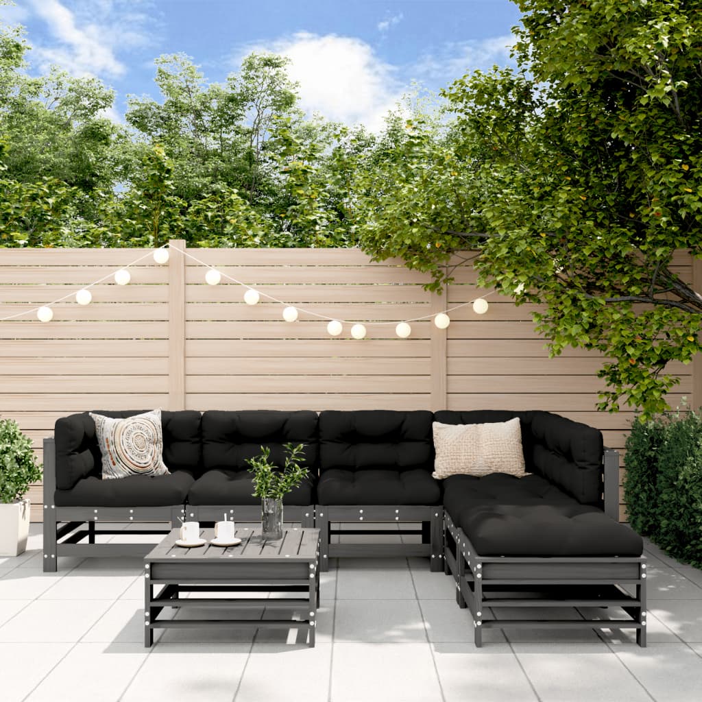 Set mobilier de grădină cu perne, 7 piese, gri, lemn masiv GartenMobel Dekor