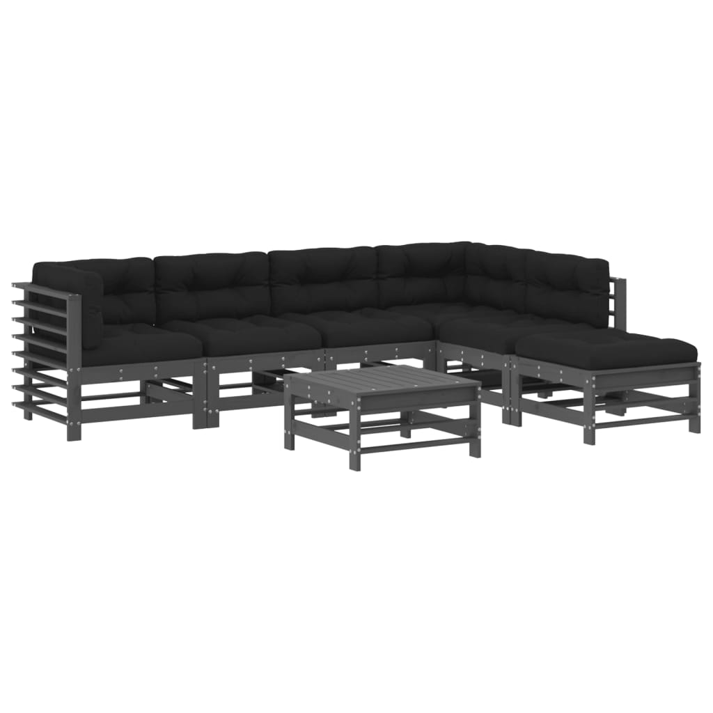 Set mobilier de grădină cu perne, 7 piese, gri, lemn masiv GartenMobel Dekor