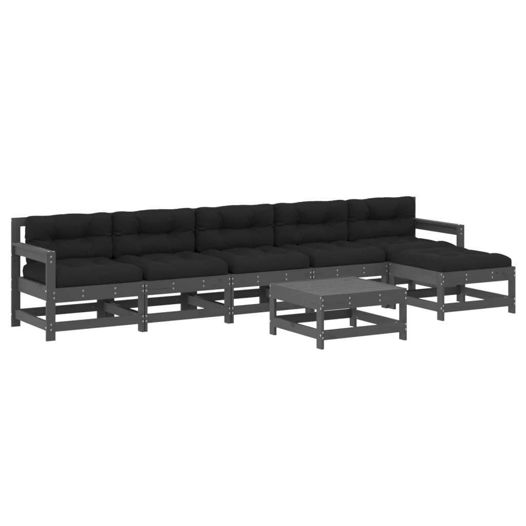 Set mobilier de grădină cu perne, 7 piese, gri, lemn masiv GartenMobel Dekor