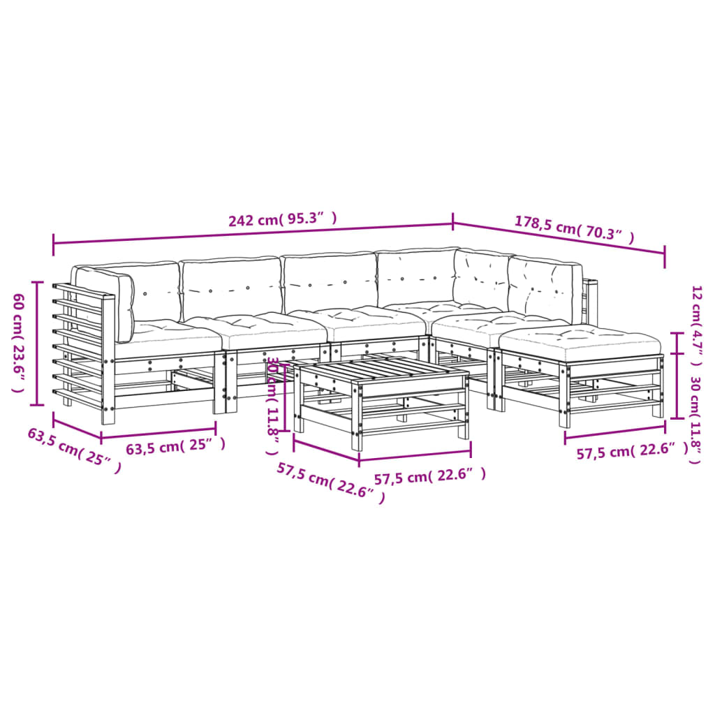 Set mobilier de grădină cu perne, 7 piese, lemn de pin tratat GartenMobel Dekor