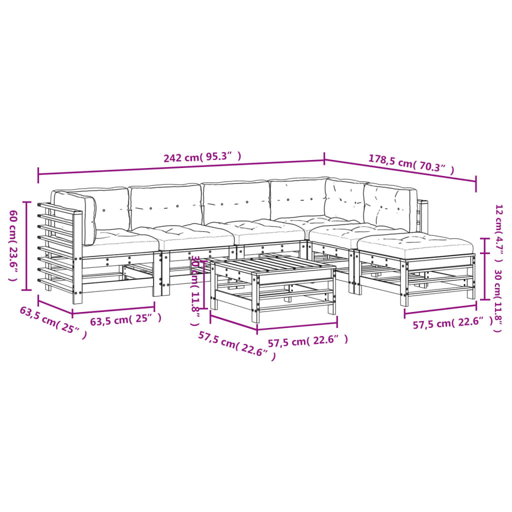 Set mobilier de grădină cu perne, 7 piese, lemn masiv GartenMobel Dekor