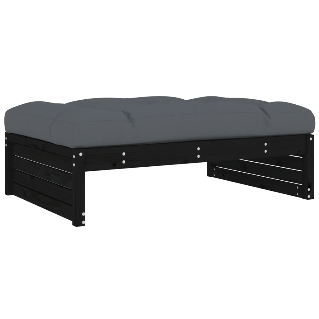 Set mobilier de grădină cu perne, 4 piese, negru, lemn masiv GartenMobel Dekor