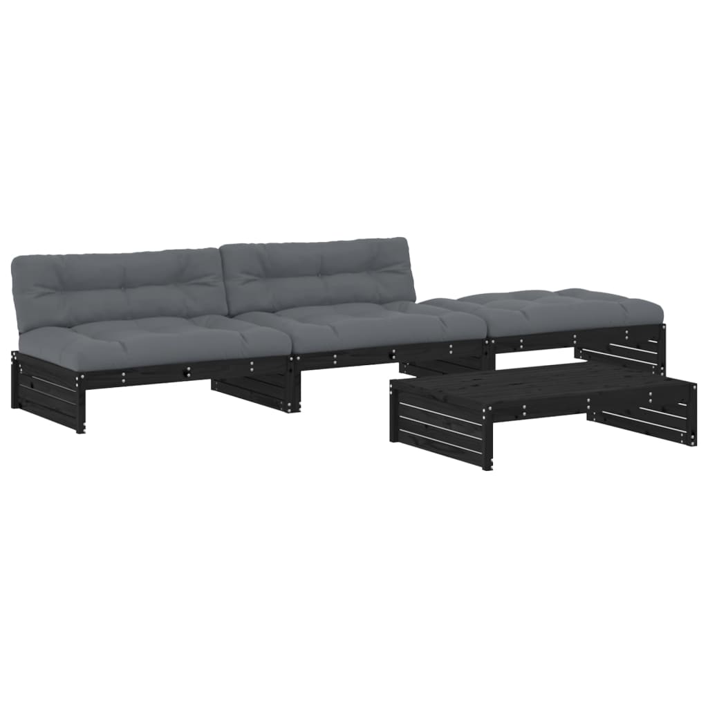 Set mobilier de grădină cu perne, 4 piese, negru, lemn masiv GartenMobel Dekor