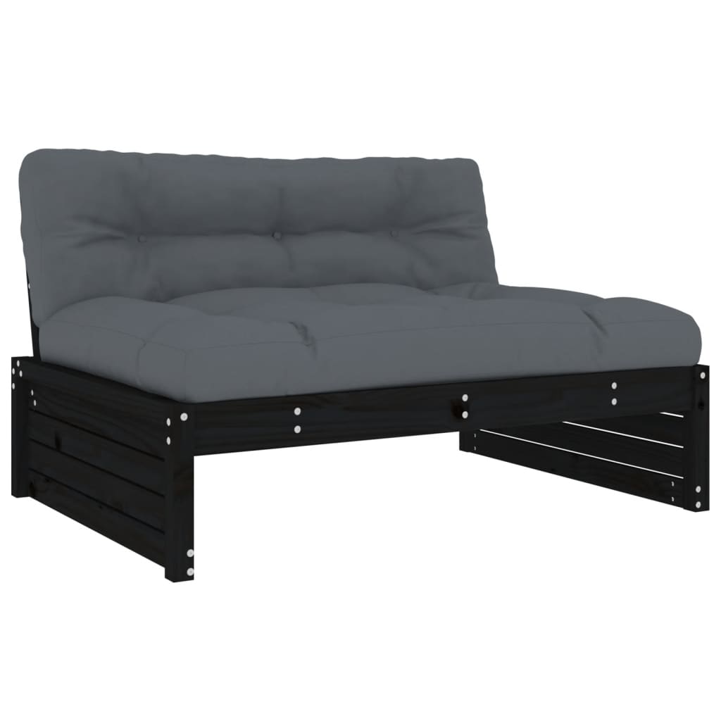 Set mobilier de grădină cu perne, 5 piese, negru, lemn masiv GartenMobel Dekor