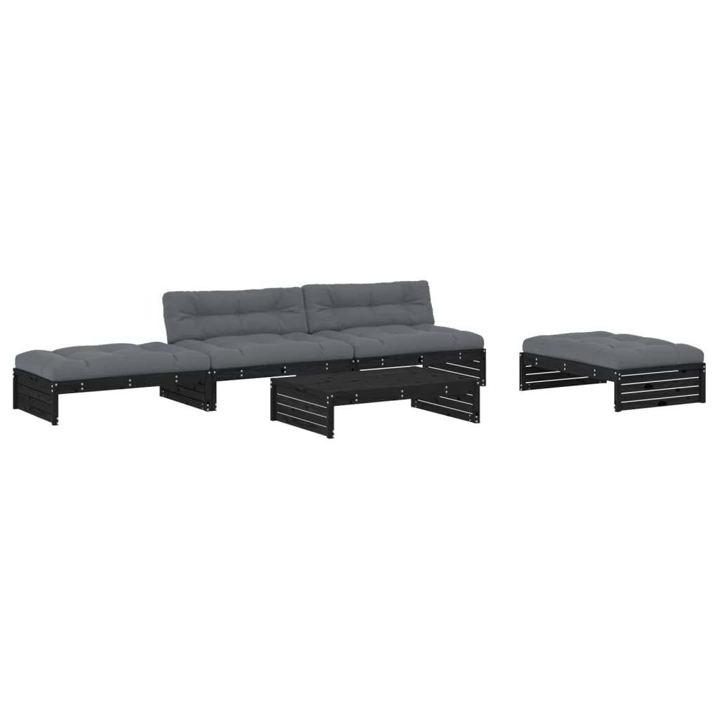 Set mobilier de grădină cu perne, 5 piese, negru, lemn masiv GartenMobel Dekor