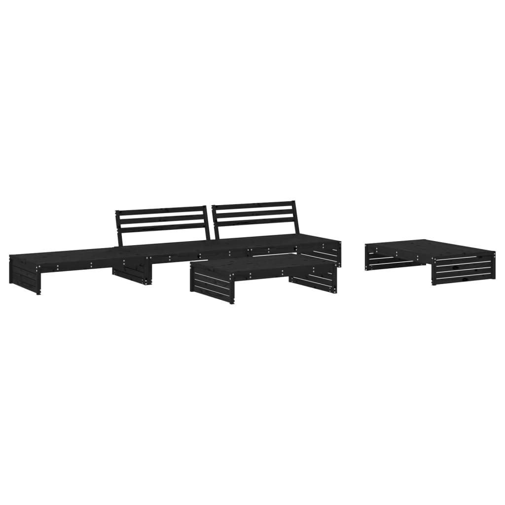Set mobilier de grădină cu perne, 5 piese, negru, lemn masiv GartenMobel Dekor