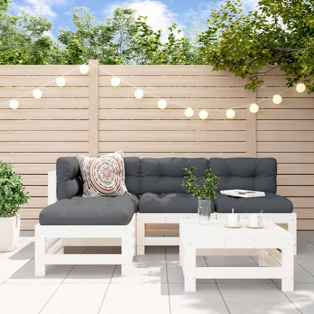 Set mobilier relaxare de grădină 5 piese alb lemn masiv de pin GartenMobel Dekor