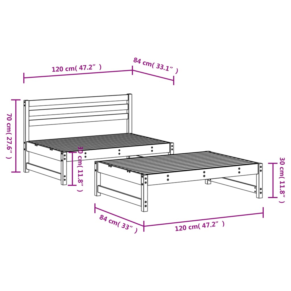 Set mobilier relaxare grădină, 2 piese, alb, lemn masiv de pin GartenMobel Dekor