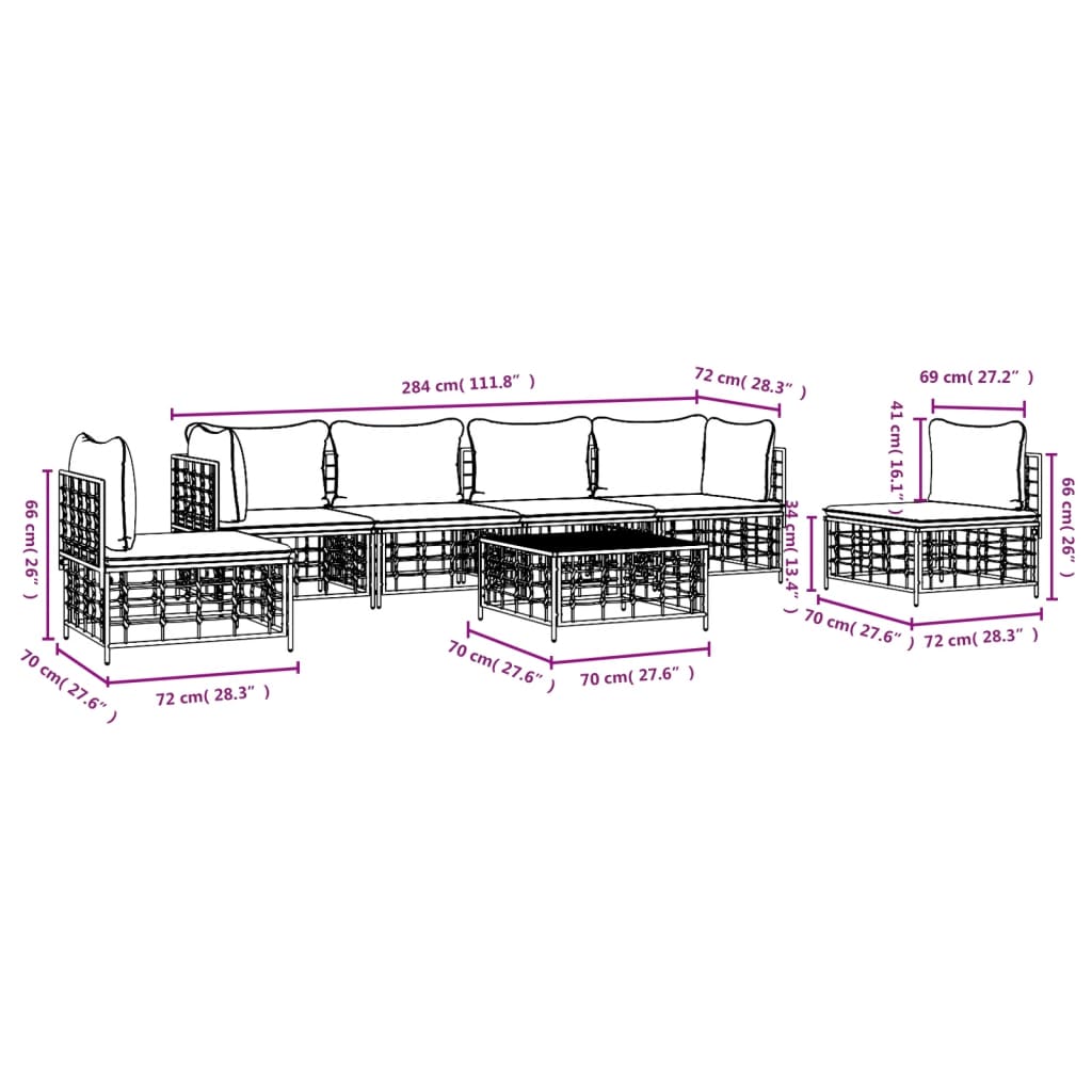 Set mobilier de grădină cu perne, 7 piese, antracit, poliratan GartenMobel Dekor