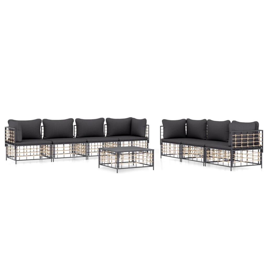 Set mobilier de grădină cu perne, 8 piese, antracit, poliratan GartenMobel Dekor