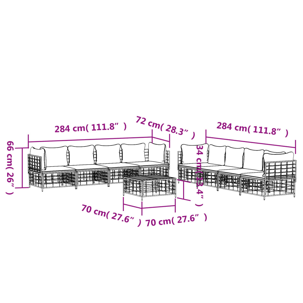 Set mobilier de grădină cu perne, 9 piese, antracit, poliratan GartenMobel Dekor