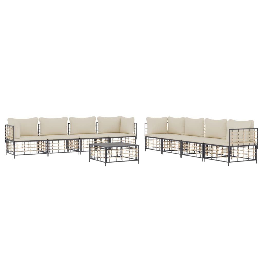 Set mobilier de grădină cu perne, 9 piese, antracit, poliratan GartenMobel Dekor
