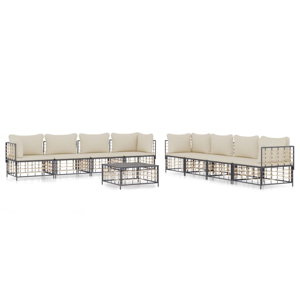 Set mobilier de grădină cu perne, 9 piese, antracit, poliratan GartenMobel Dekor