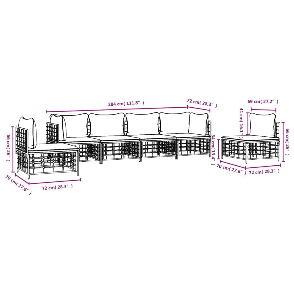 Set șezlonguri de grădină 6 piese cu perne, antracit, poliratan GartenMobel Dekor