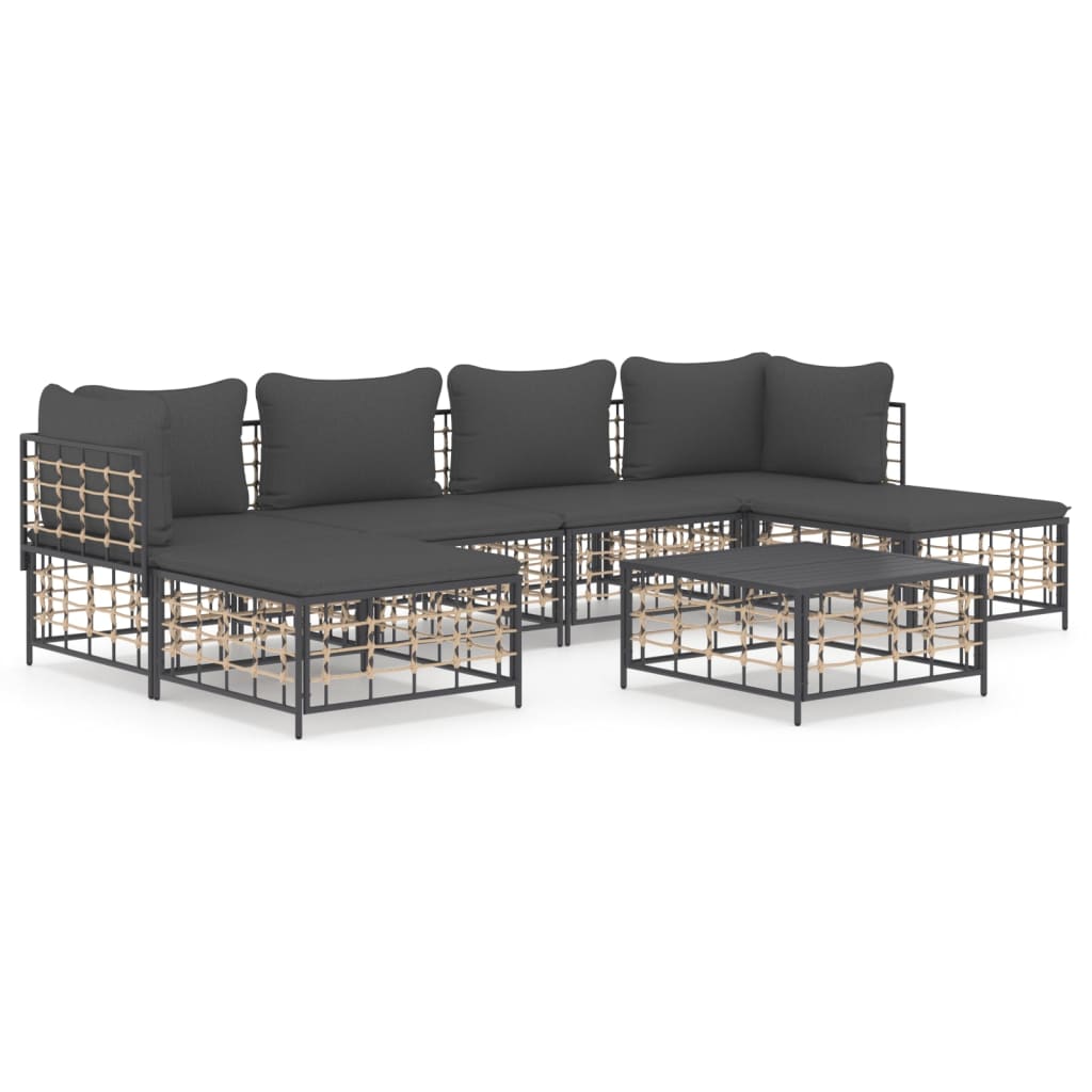 Set mobilier de grădină cu perne, 7 piese, antracit, poliratan GartenMobel Dekor