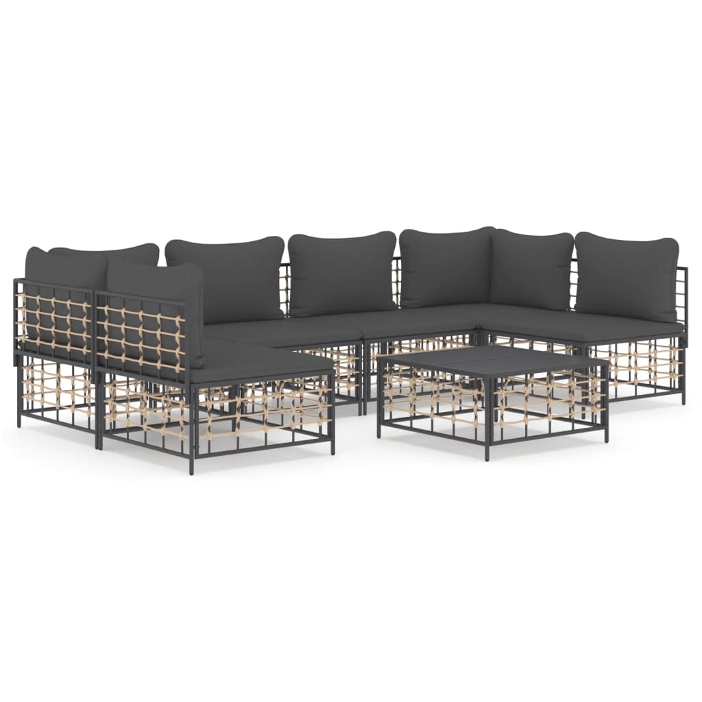 Set mobilier de grădină cu perne, 7 piese, antracit, poliratan GartenMobel Dekor