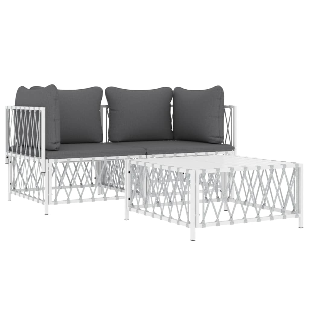 Set mobilier de grădină, 3 piese, cu perne, alb, oțel GartenMobel Dekor