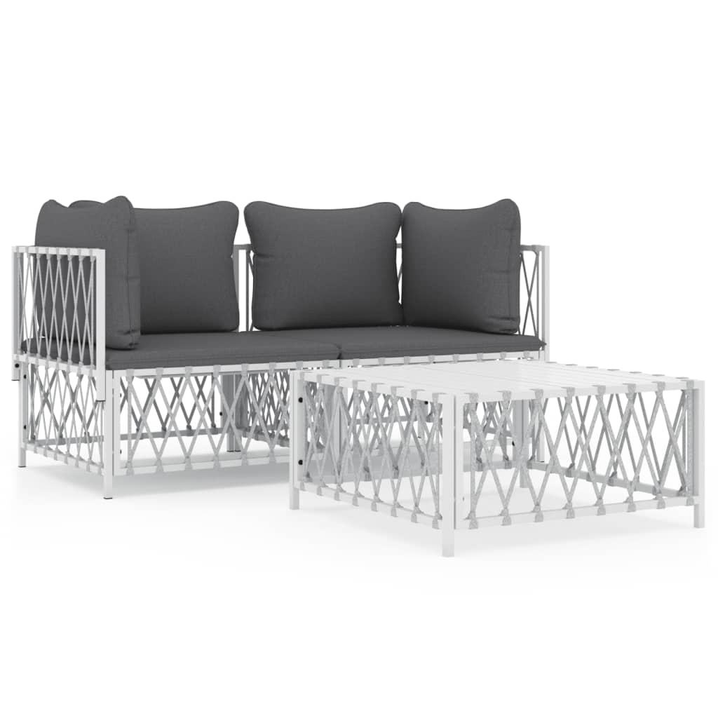 Set mobilier de grădină, 3 piese, cu perne, alb, oțel GartenMobel Dekor
