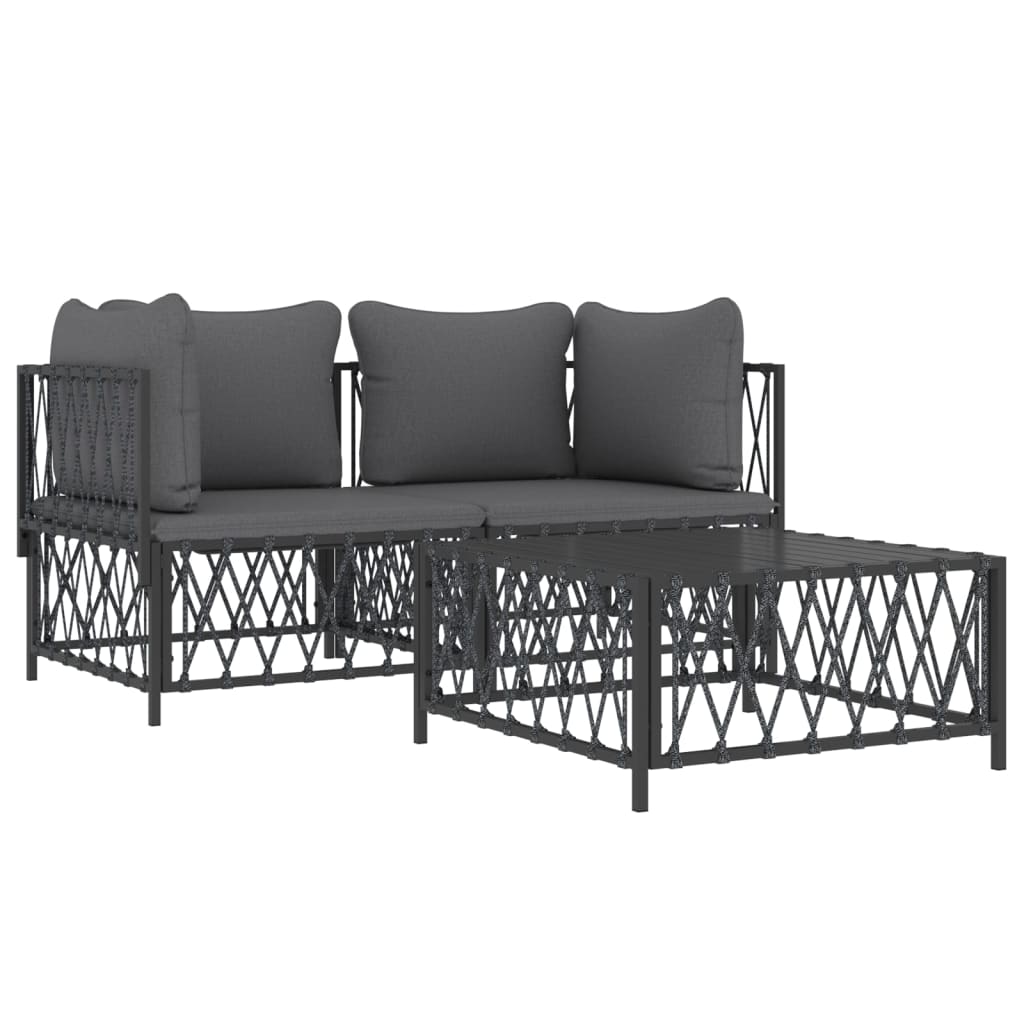 Set mobilier de grădină, cu perne, antracit, 3 piese, oțel GartenMobel Dekor