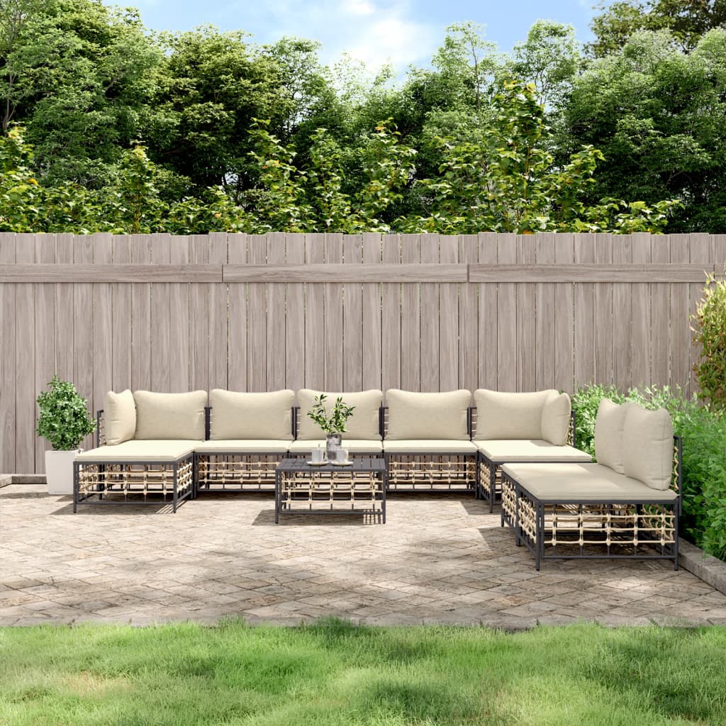 Set mobilier de grădină cu perne, 10 piese, antracit, poliratan GartenMobel Dekor
