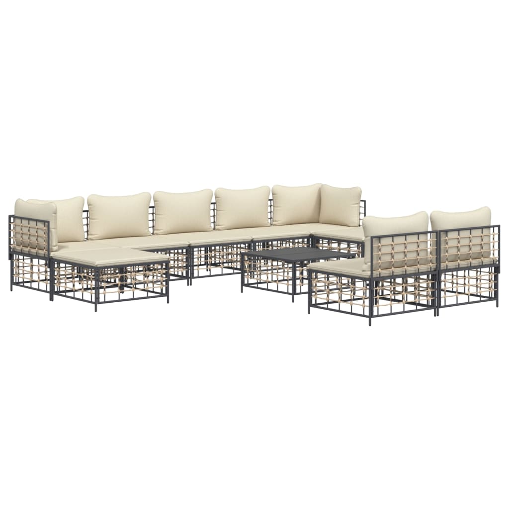 Set mobilier de grădină cu perne, 10 piese, antracit, poliratan GartenMobel Dekor