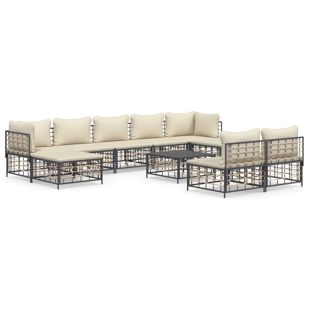 Set mobilier de grădină cu perne, 10 piese, antracit, poliratan GartenMobel Dekor
