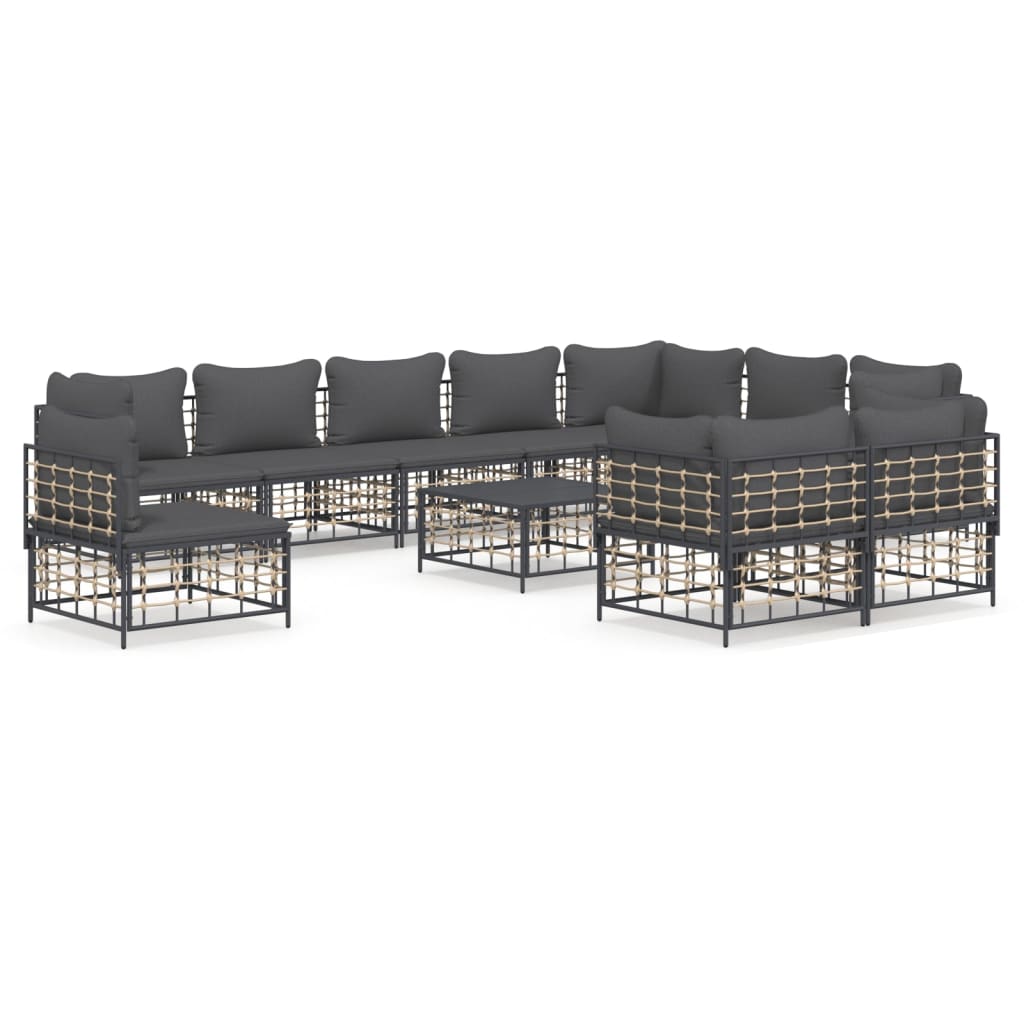 Set mobilier de grădină cu perne, 11 piese, antracit, poliratan GartenMobel Dekor