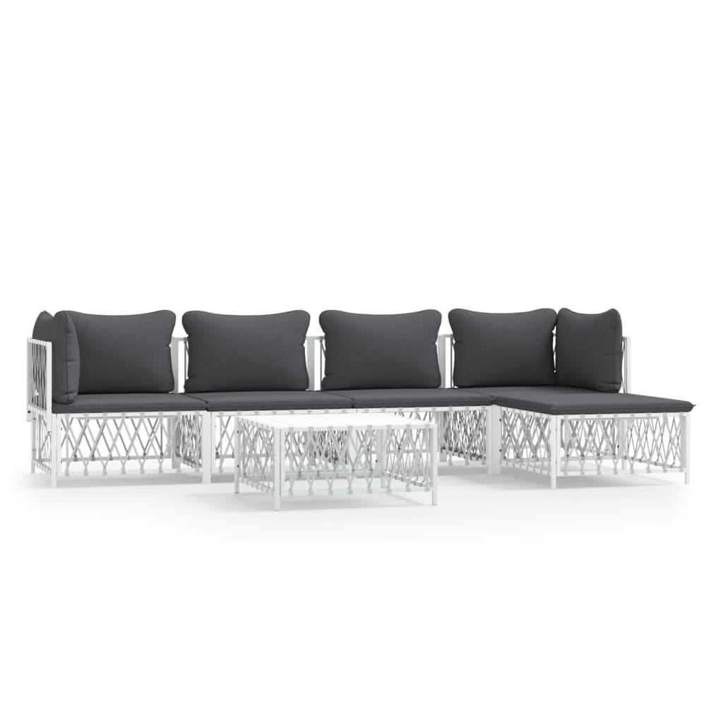 Set mobilier de grădină, 6 piese, cu perne, alb, oțel GartenMobel Dekor