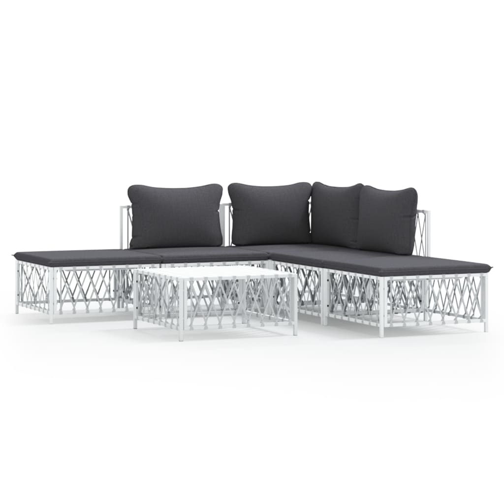 Set mobilier de grădină, 6 piese, cu perne, alb, oțel GartenMobel Dekor