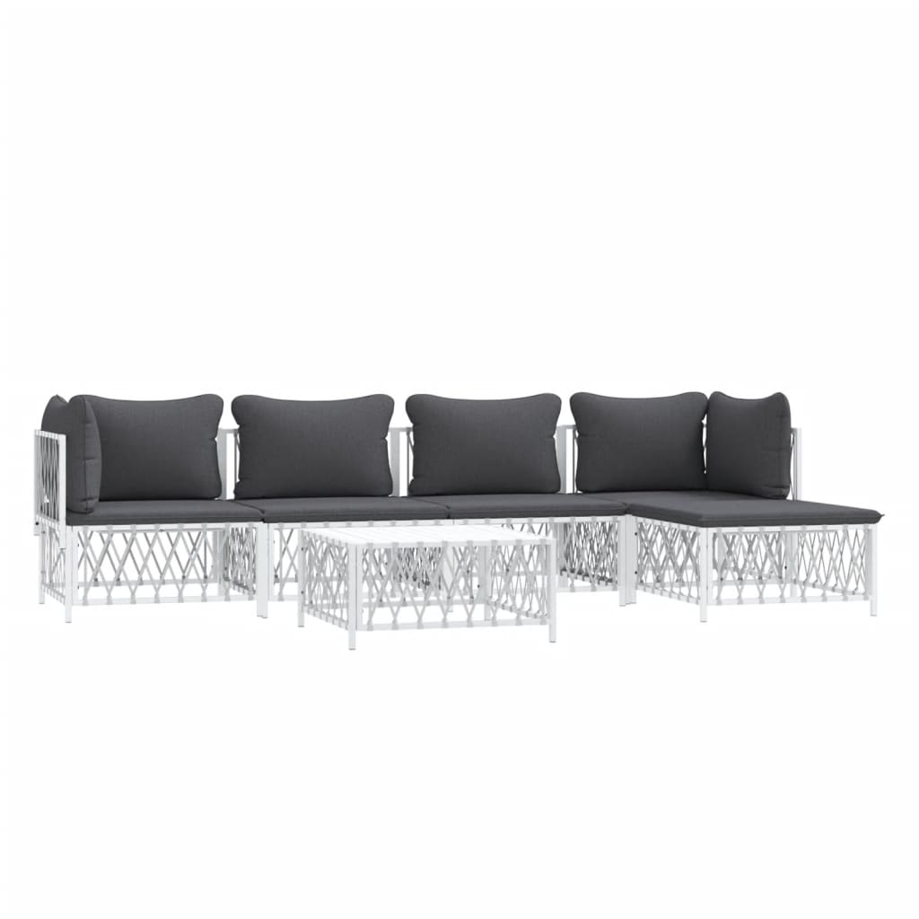 Set mobilier de grădină, 6 piese, cu perne, alb, oțel GartenMobel Dekor