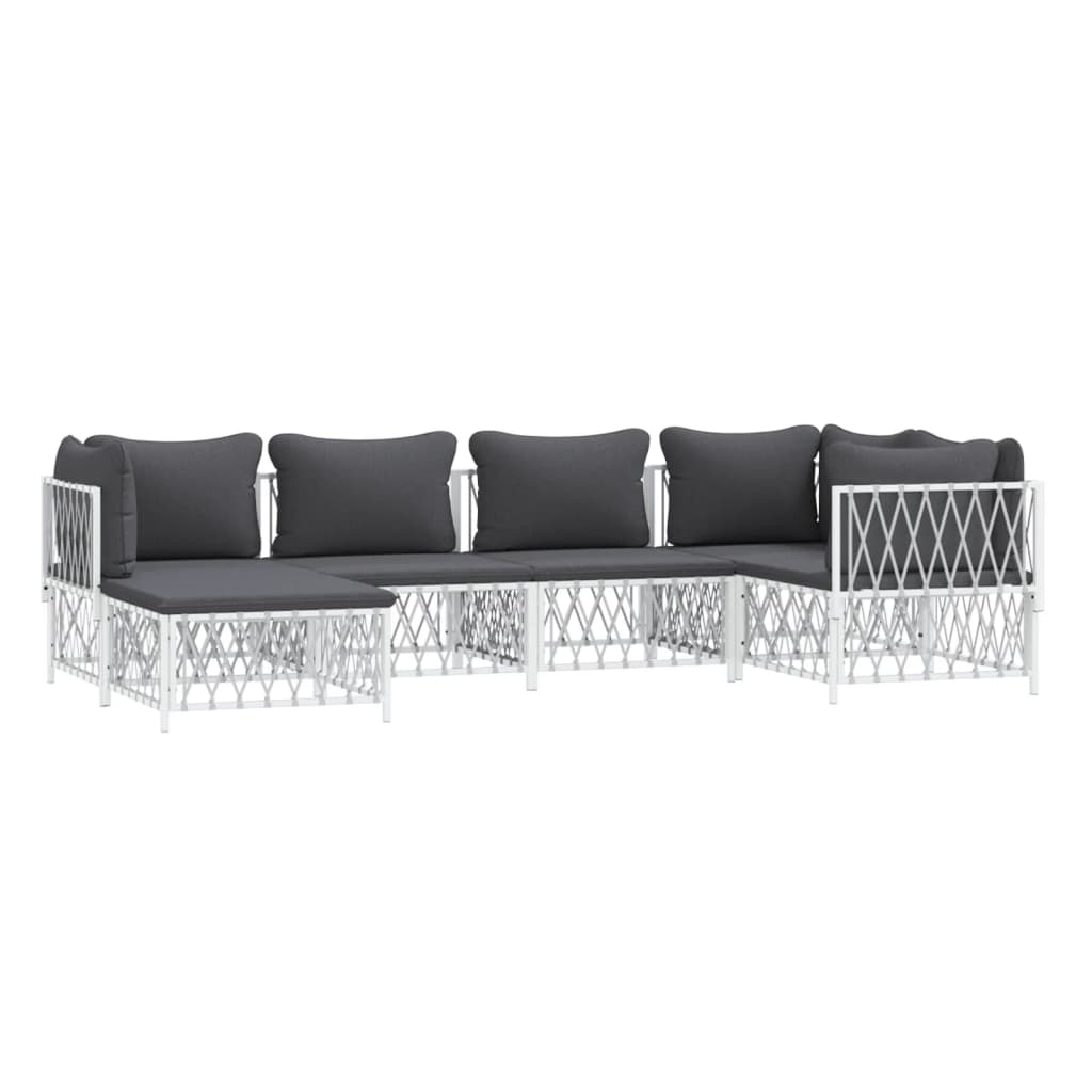 Set mobilier de grădină, 6 piese, cu perne, alb, oțel GartenMobel Dekor