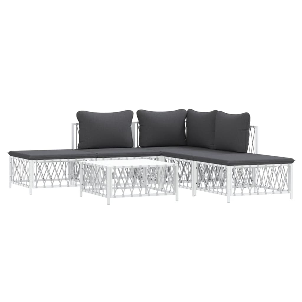 Set mobilier de grădină, 6 piese, cu perne, alb, oțel GartenMobel Dekor