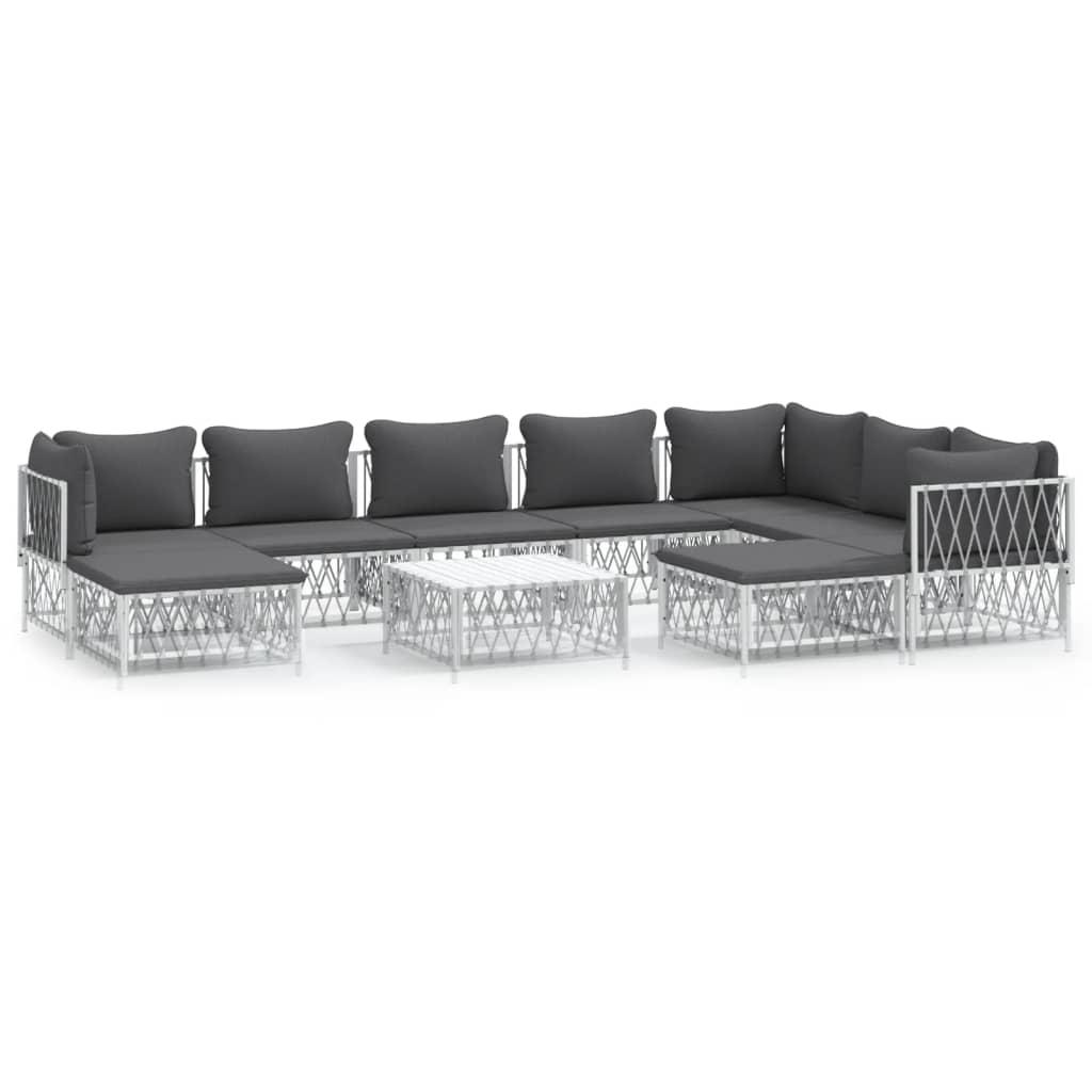 Set mobilier de grădină, 10 piese, cu perne, alb, oțel GartenMobel Dekor