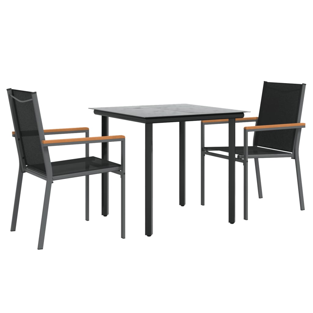 Set mobilier de grădină, 3 piese, negru, textilenă și oțel GartenMobel Dekor