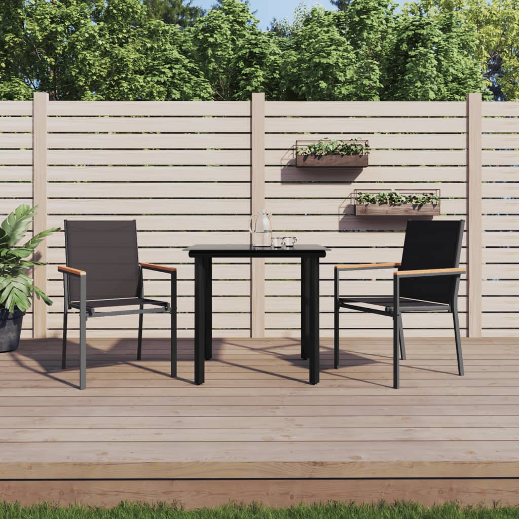Set mobilier de grădină, 3 piese, negru, textilenă și oțel GartenMobel Dekor