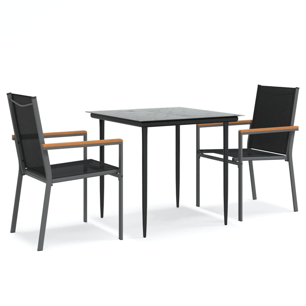 Set mobilier de grădină, 3 piese, negru, textilenă și oțel GartenMobel Dekor