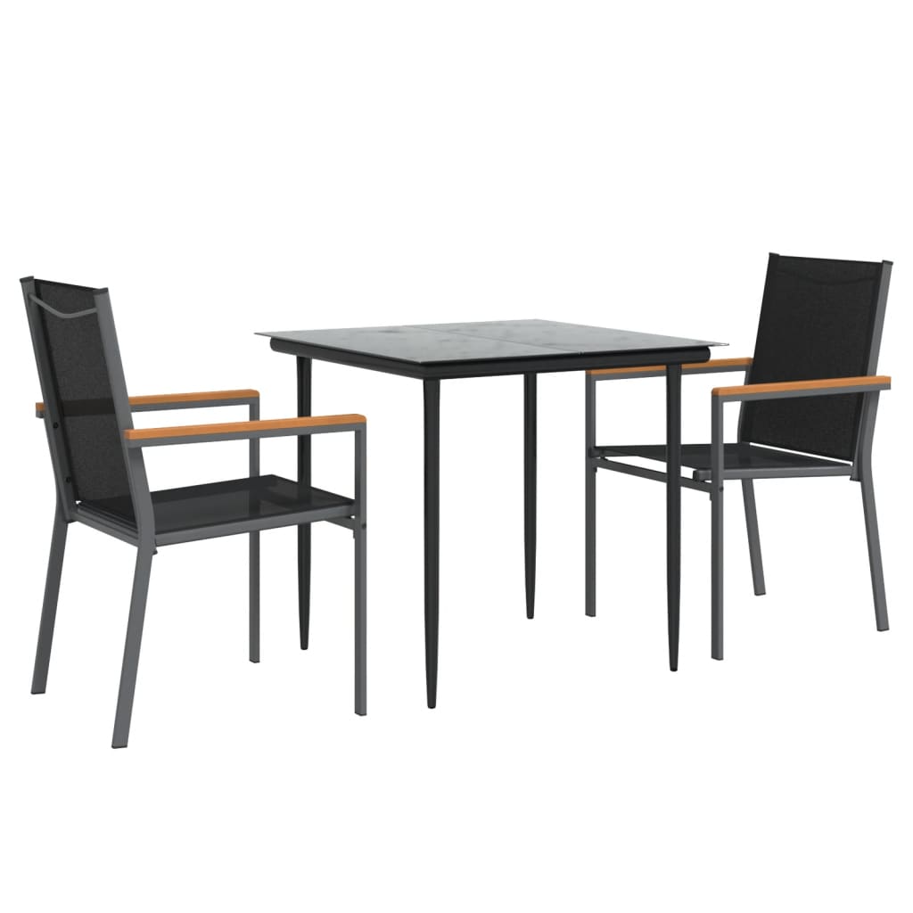Set mobilier de grădină, 3 piese, negru, textilenă și oțel GartenMobel Dekor