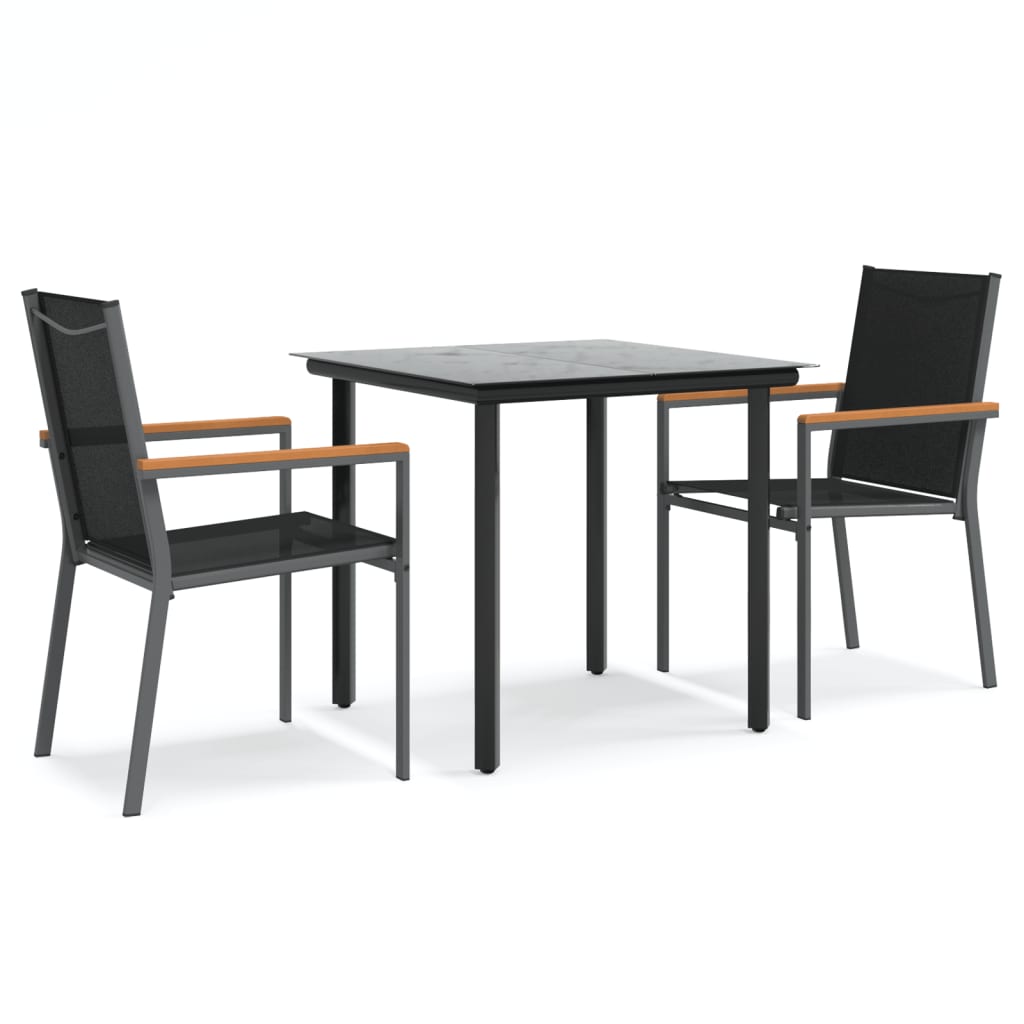 Set mobilier de grădină, 3 piese, negru, textilenă și oțel GartenMobel Dekor