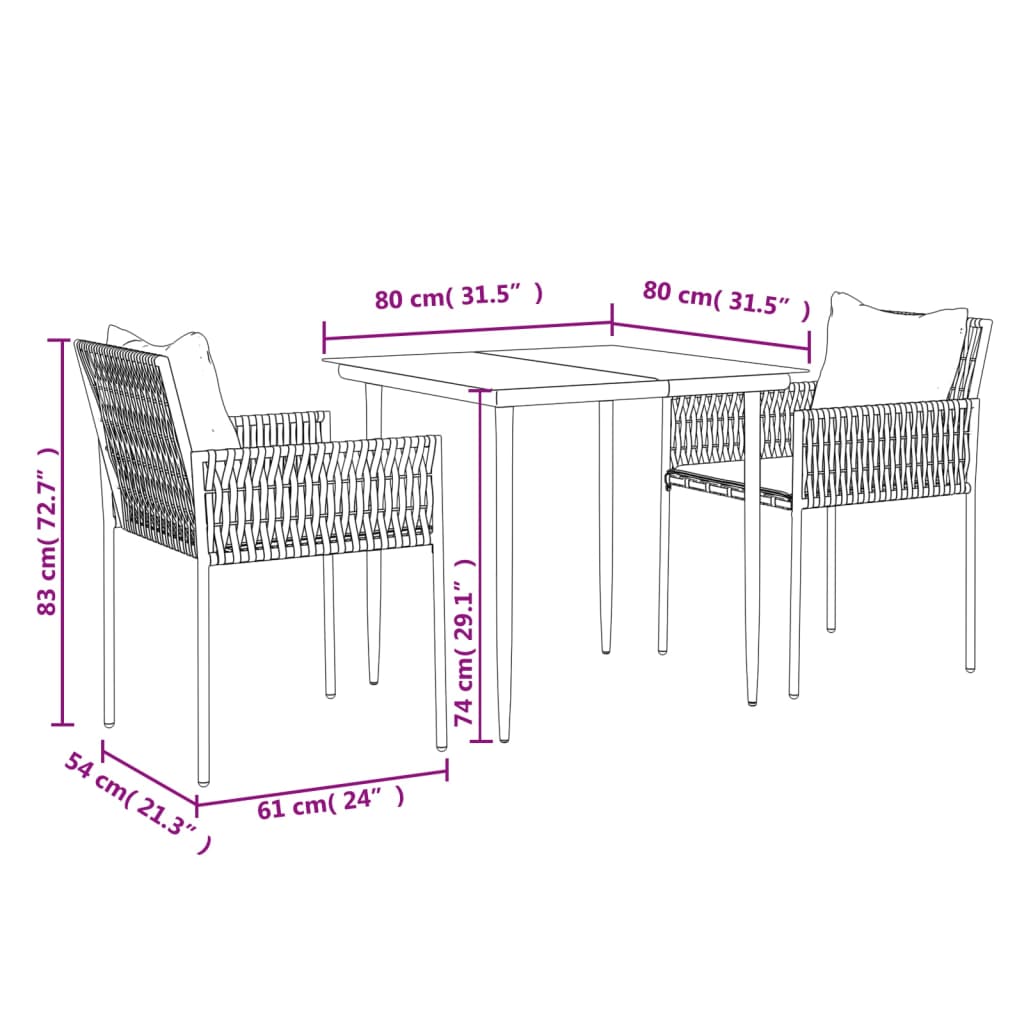 Set mobilier de grădină cu perne, 3 piese, poliratan și oțel GartenMobel Dekor