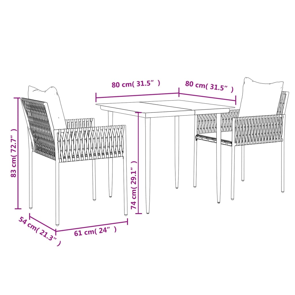 Set mobilier de grădină cu perne, 3 piese, poliratan și oțel GartenMobel Dekor