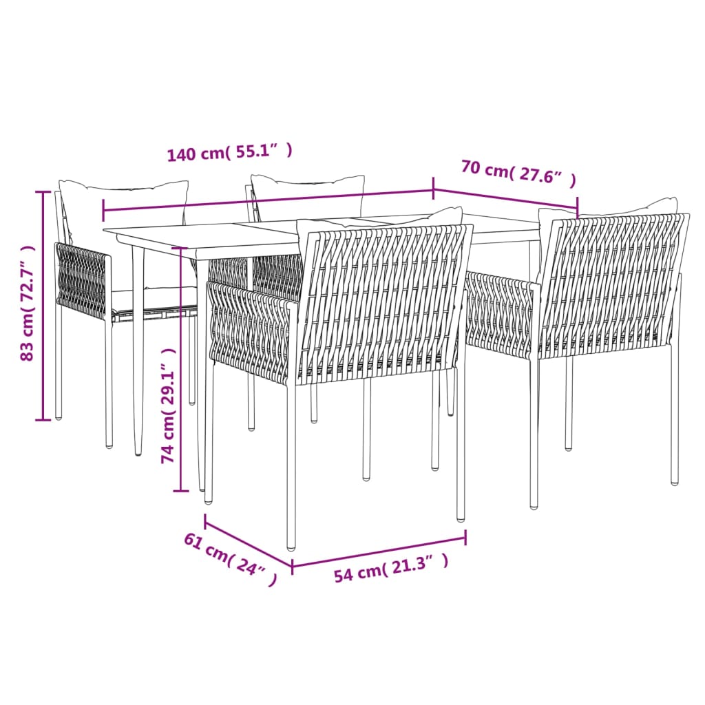 Set mobilier de grădină cu perne, 5 piese, poliratan și oțel GartenMobel Dekor