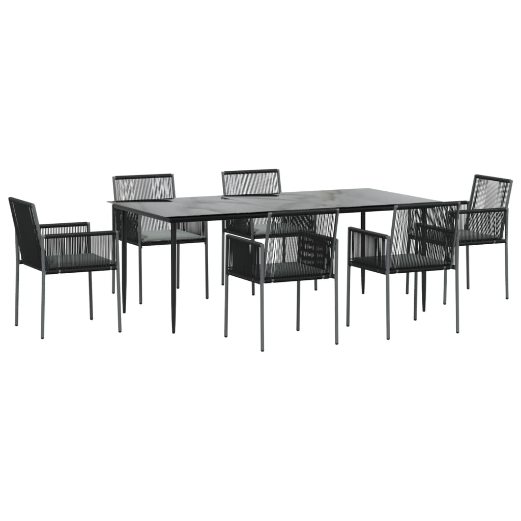 Set mobilier grădină cu perne, 7 piese, negru, poliratan & oțel GartenMobel Dekor