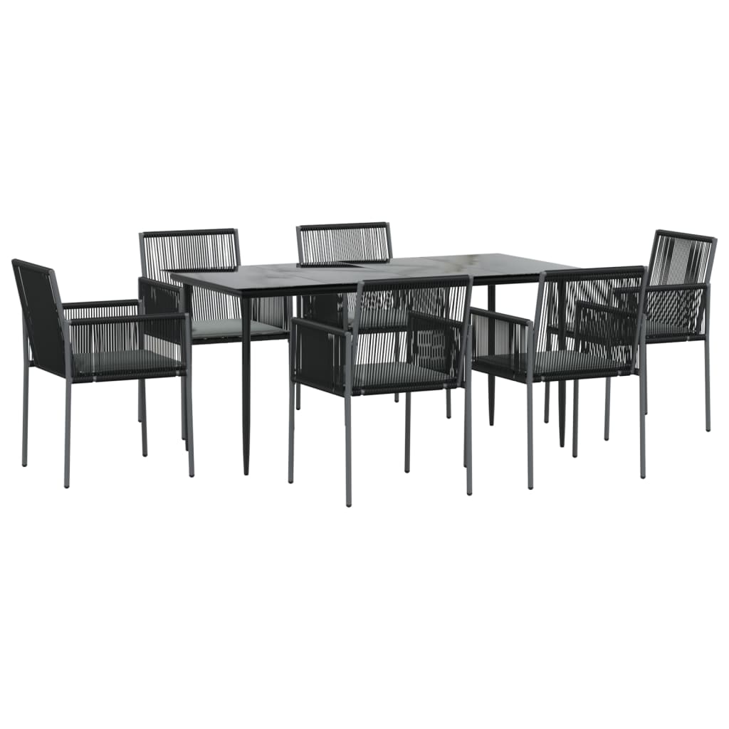 Set mobilier grădină cu perne, 7 piese, negru, poliratan & oțel GartenMobel Dekor