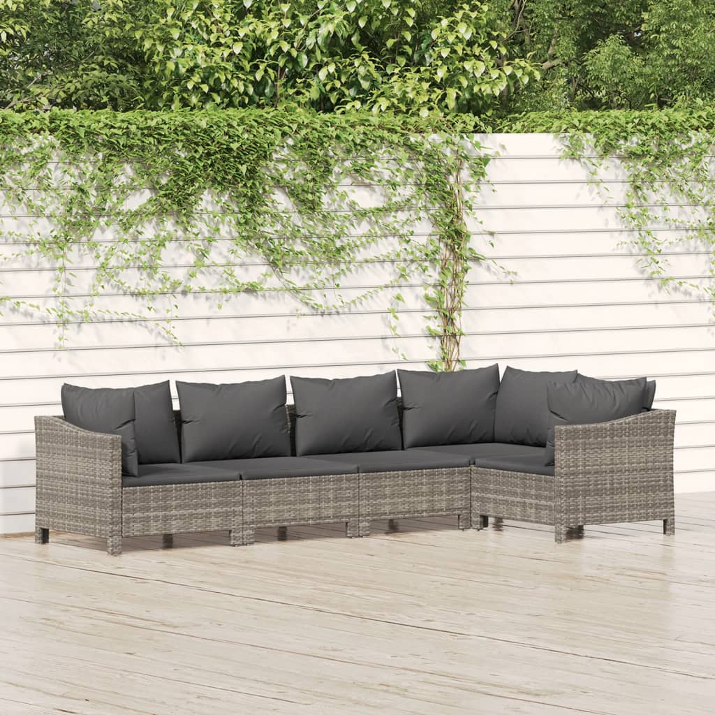 Set mobilier de grădină cu perne, 5 piese, gri, poliratan GartenMobel Dekor
